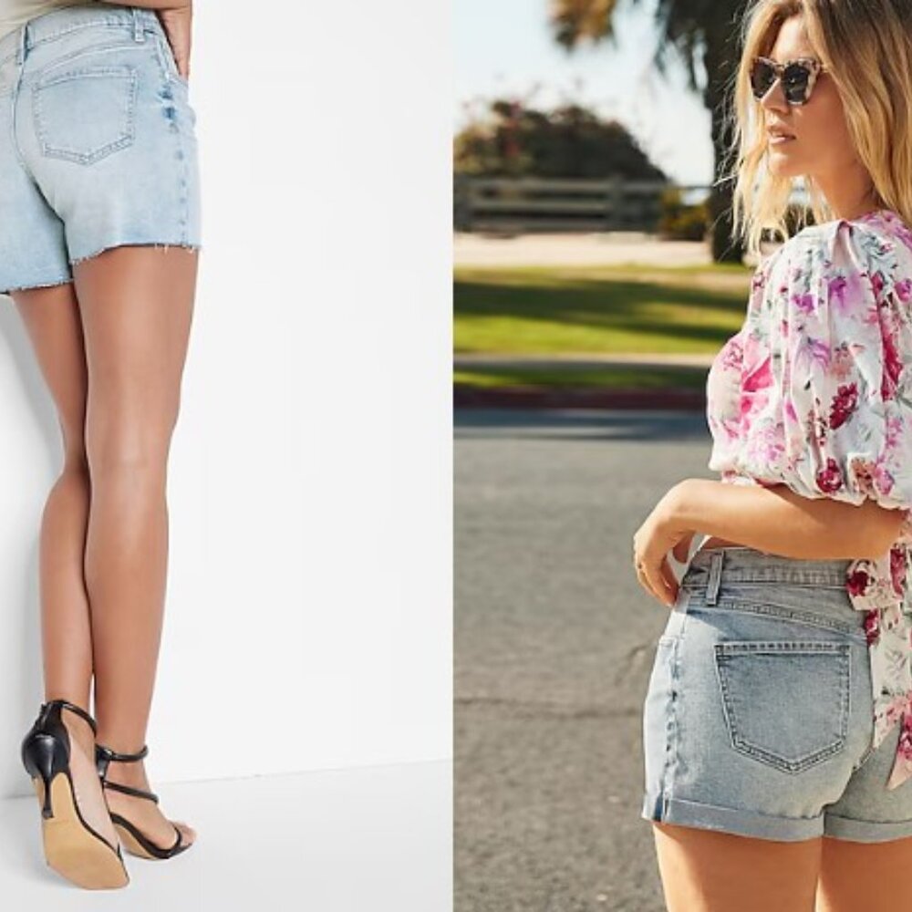 Express Mid Rise Light Wash Convertible Hem Jean Shorts SZ 4